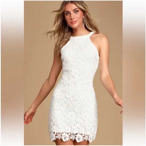 Lulus Love Poem Ivory Lace Mini Dress Size M - Picture 2 of 10